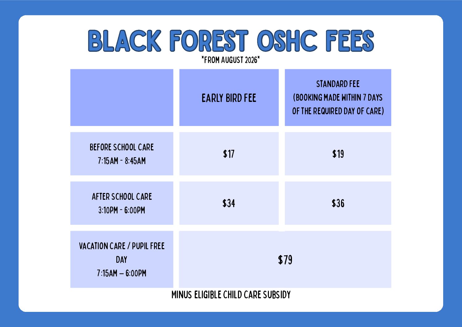 Fee increase August 2026